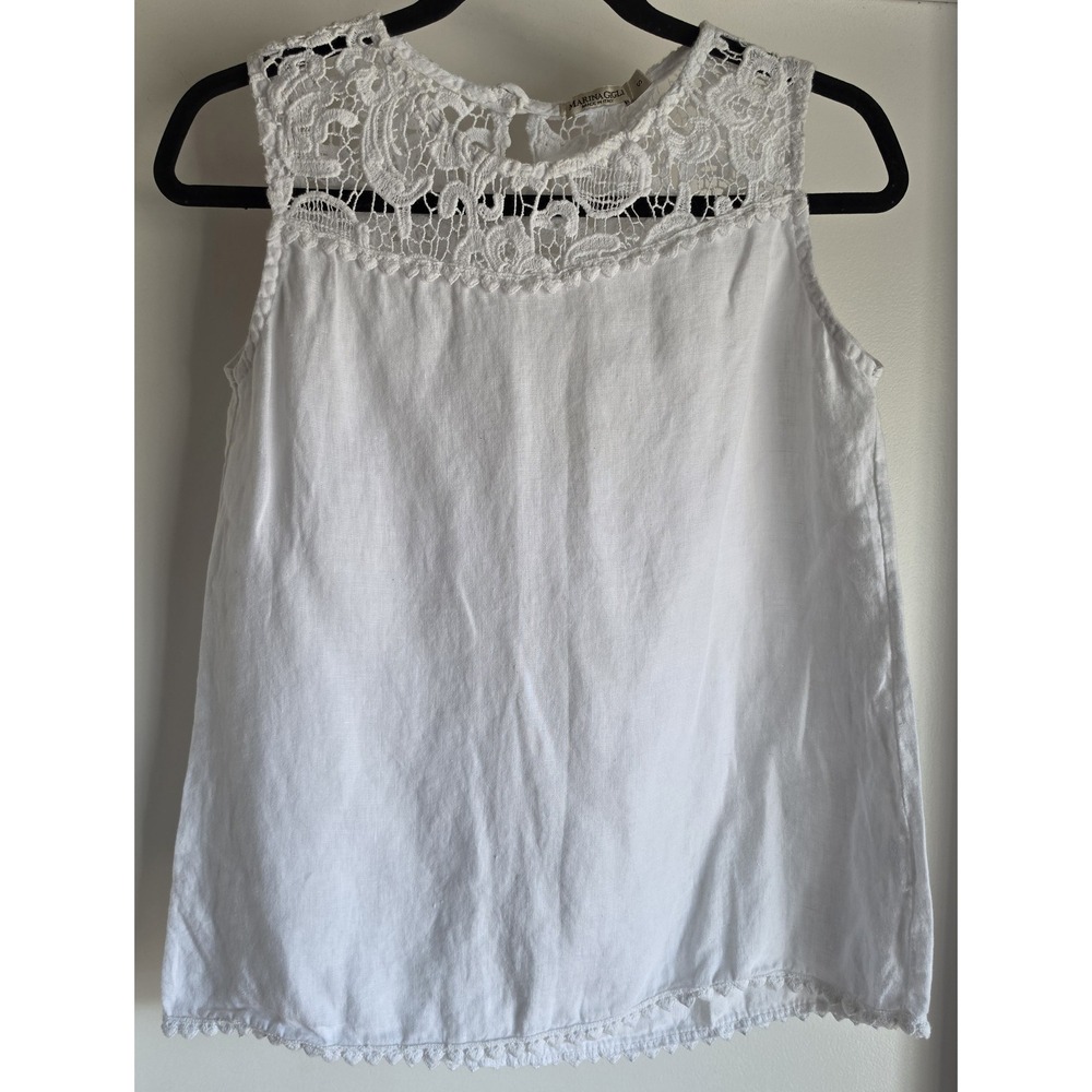 NWOT Marina Gigli Linen Tank Top S White Sleeveless Boho Italy Lace Blouse